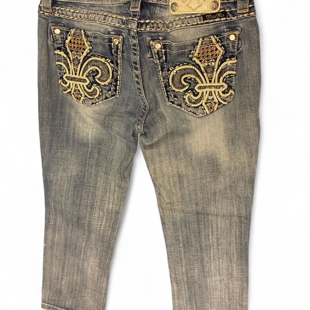 Miss Me blue jeans with gold accents, Size: 28"